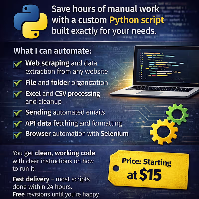 Cover image for I will write a Python script to automate any repetitive task