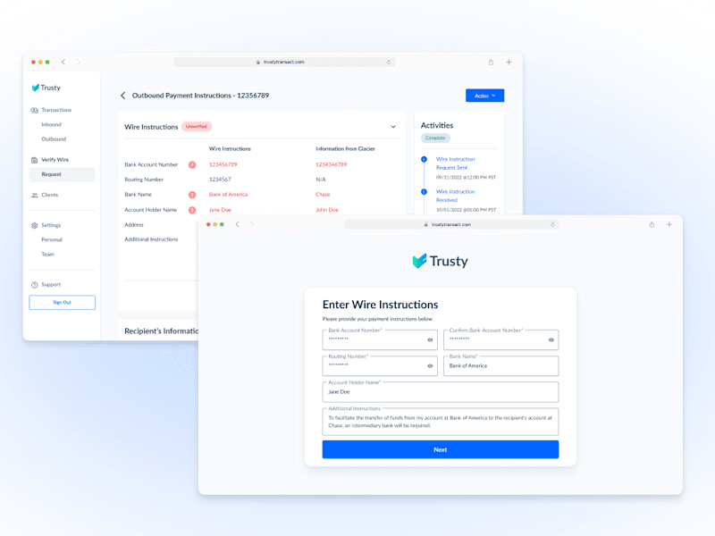 Cover image for Wire Instruction Verification Feature for Trusty