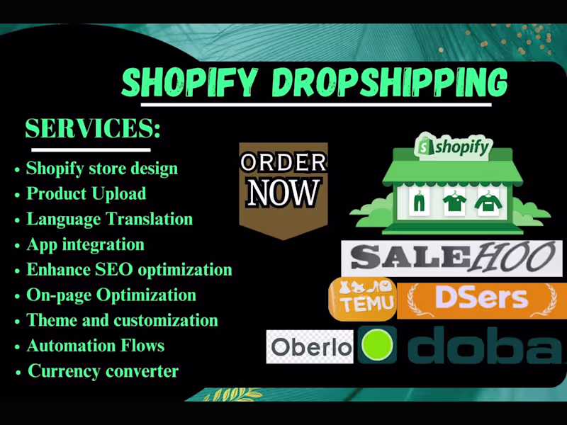 Cover image for i will build shopify dropshipping store via temu bigbuy supliful
