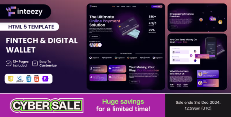 Cover image for Finteezy - Fintech Startup & Digital Wallet HTML5 Website