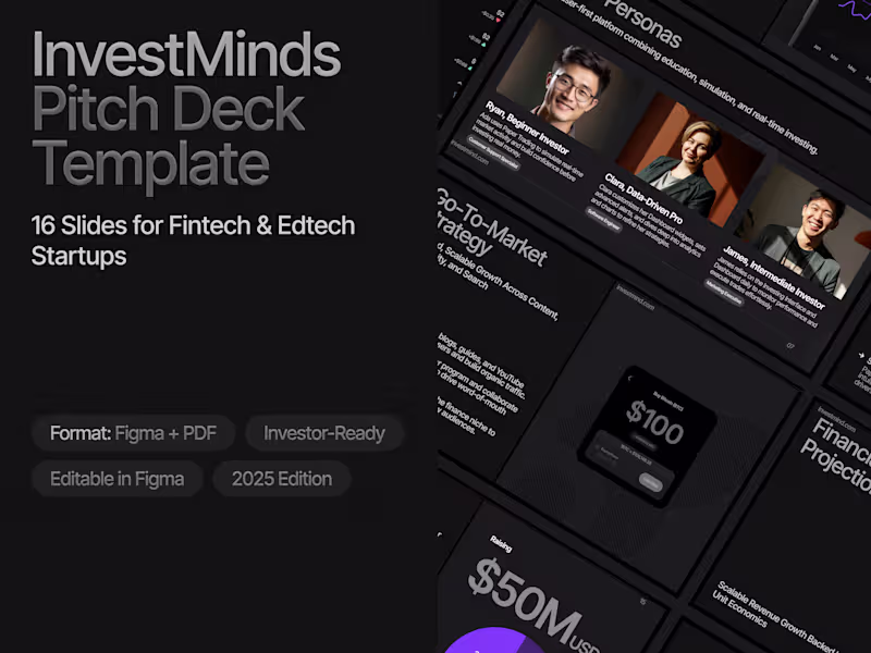 Cover image for InvestMinds Pitch Deck Template – Fintech & Education Startup