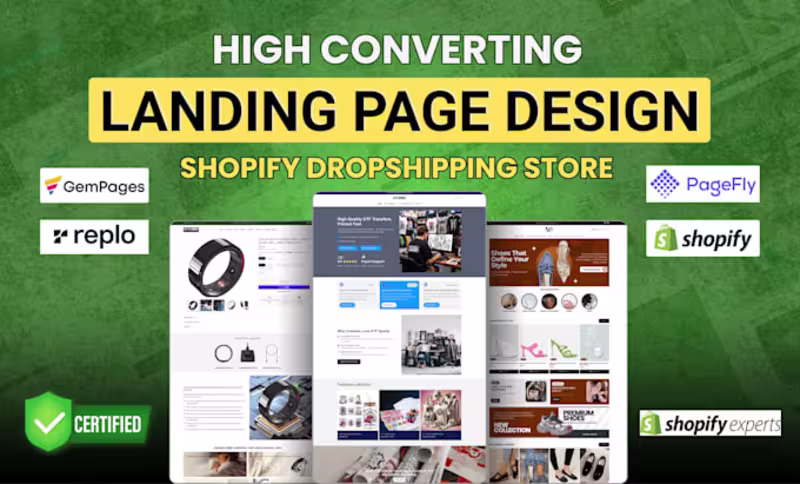 Cover image for design or clone shopify landing page in pagefly replo gempages