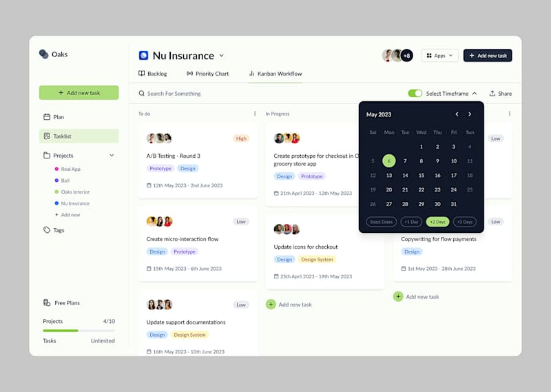 Cover image for Oaks Task manager dashboard on Behance