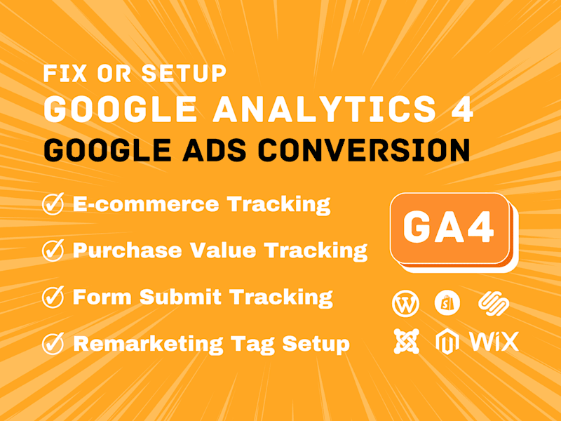 Cover image for I will fix or setup google analytics 4, ecommerce tracking, GTM