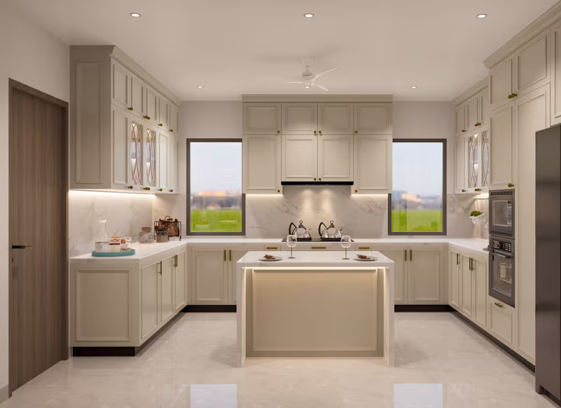 Cover image for Elegant Modular Kitchen with Timeless Charm