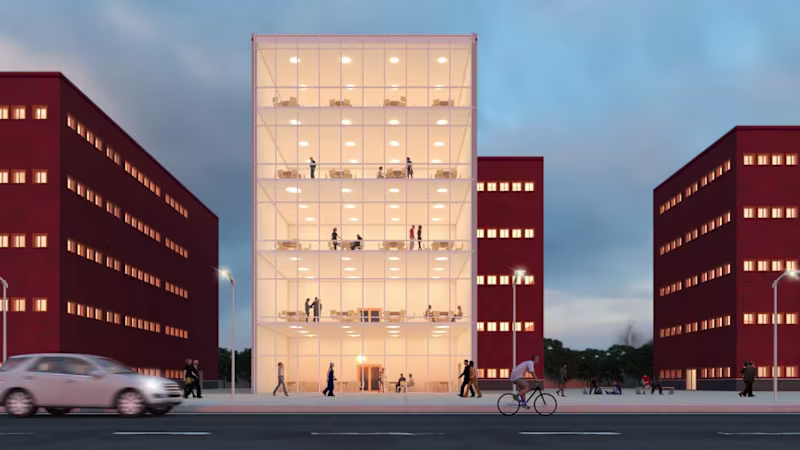 Cover image for This project showcases a modern commercial office exterior v...