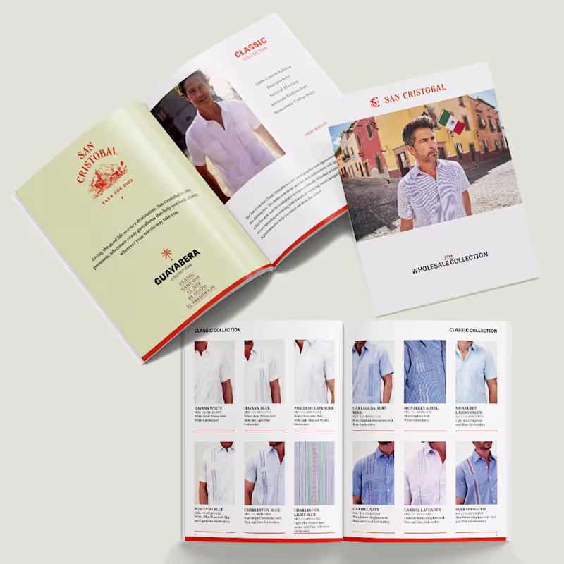 Cover image for San Cristobal Men's Fashion Apparel Brand Catalog Design