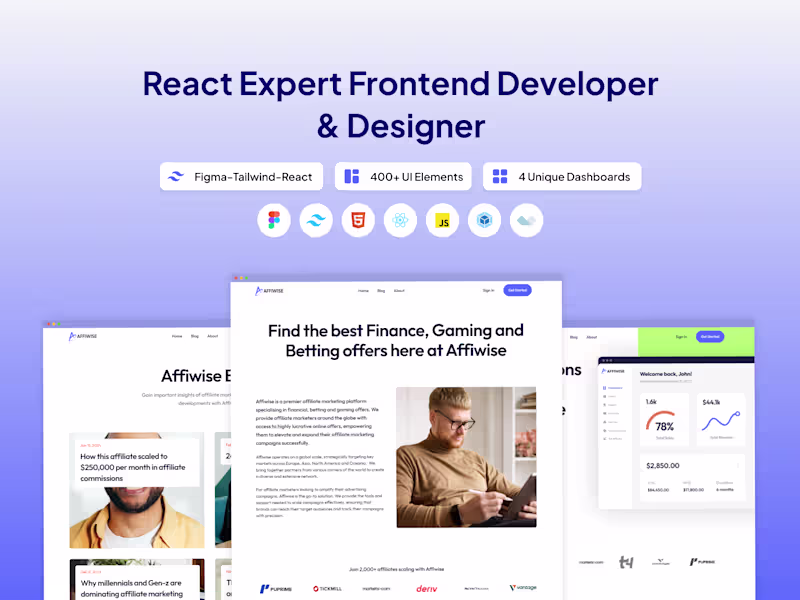 Cover image for React Frontend Dev & UI Designer (Figma + Tailwind + React)