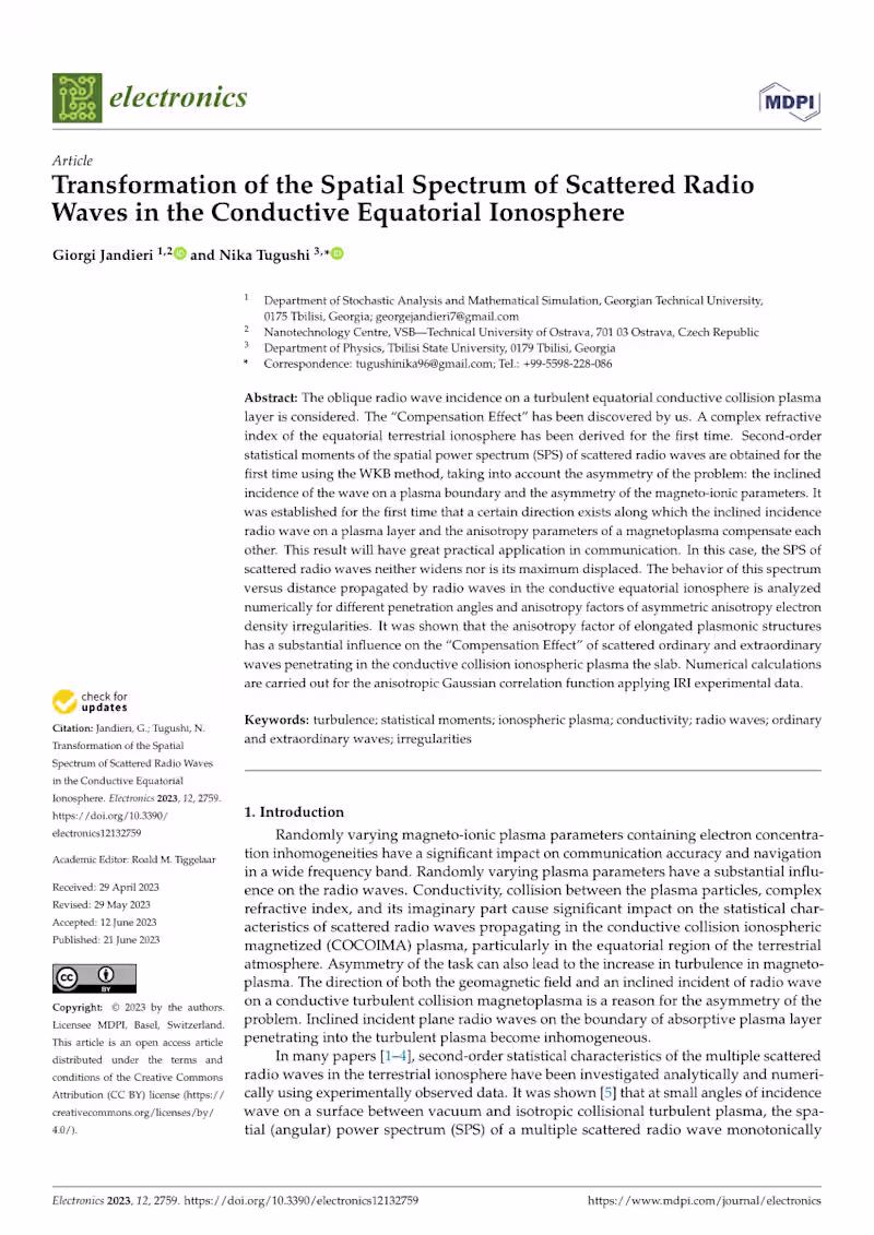 Cover image for Transformation of the Spatial Spectrum of Scattered Radio Waves 