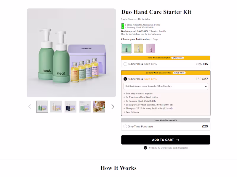 Cover image for Neat Clean 2x Hand Wash Discovery Kits Product Page Design