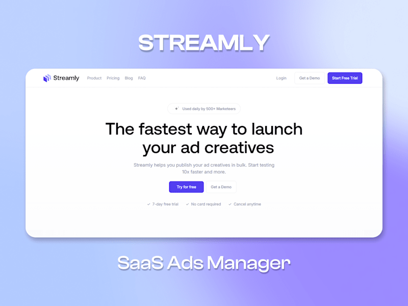 Cover image for Streamly - Ads Manager - SaaS Website Development