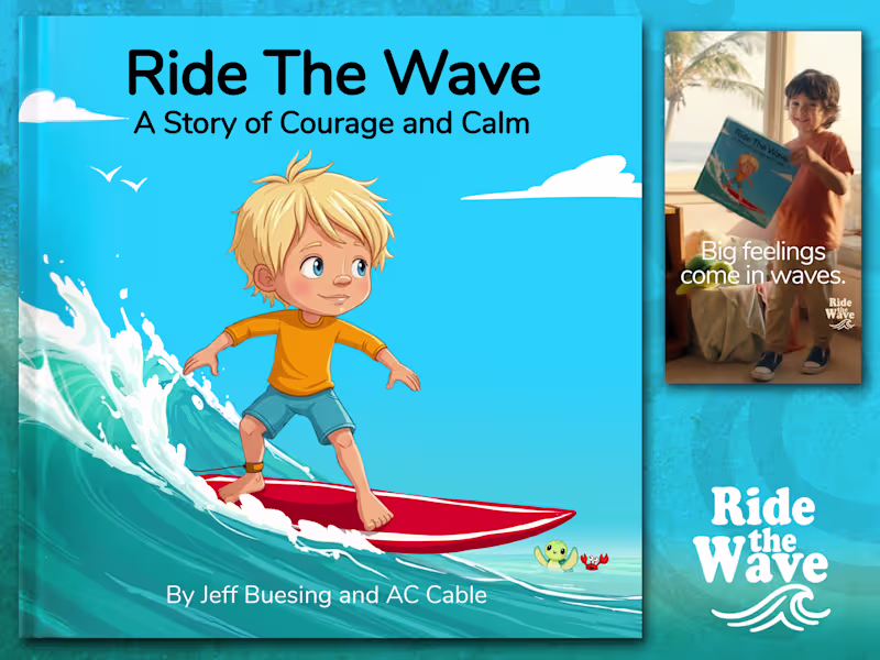 Cover image for Ride the Wave | Illustration, Book Design, and AI Ad Creative