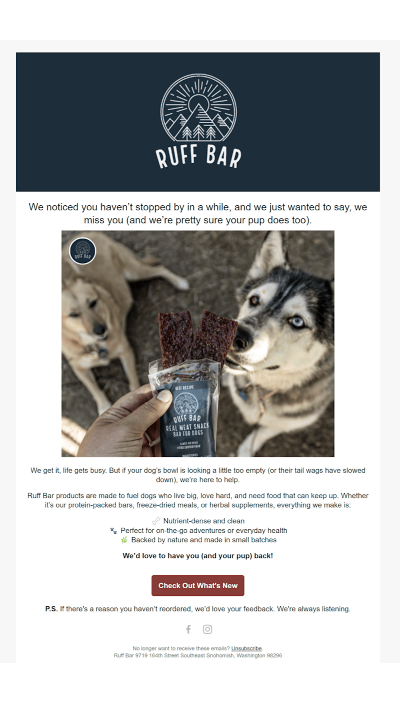 Cover image for Ruff Bar Winback Email