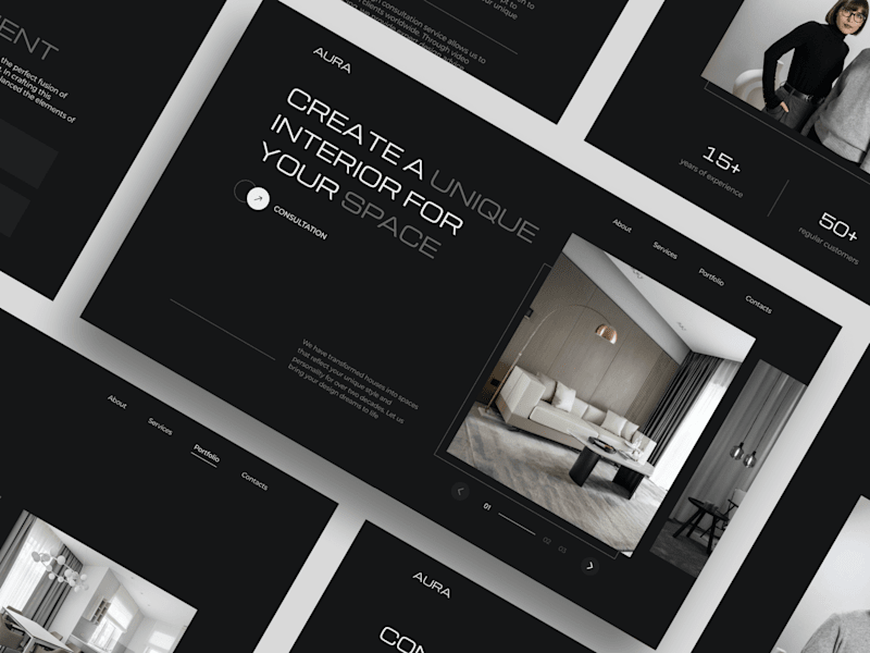 Cover image for Interior design studio website.  Design and Webflow development