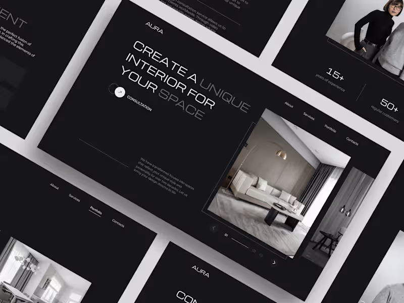 Cover image for Interior design studio website.  Design and Webflow development