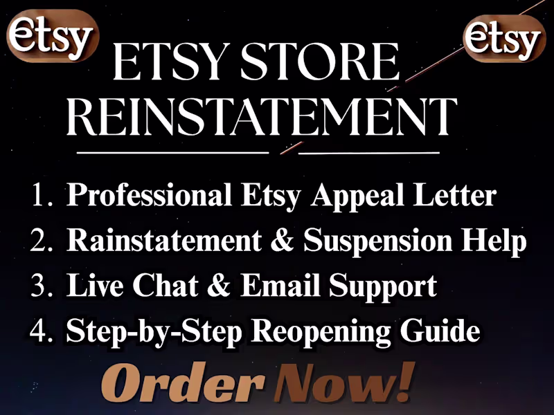 Cover image for etsy reinstatement suspension reopen apeal letter etsy live chat