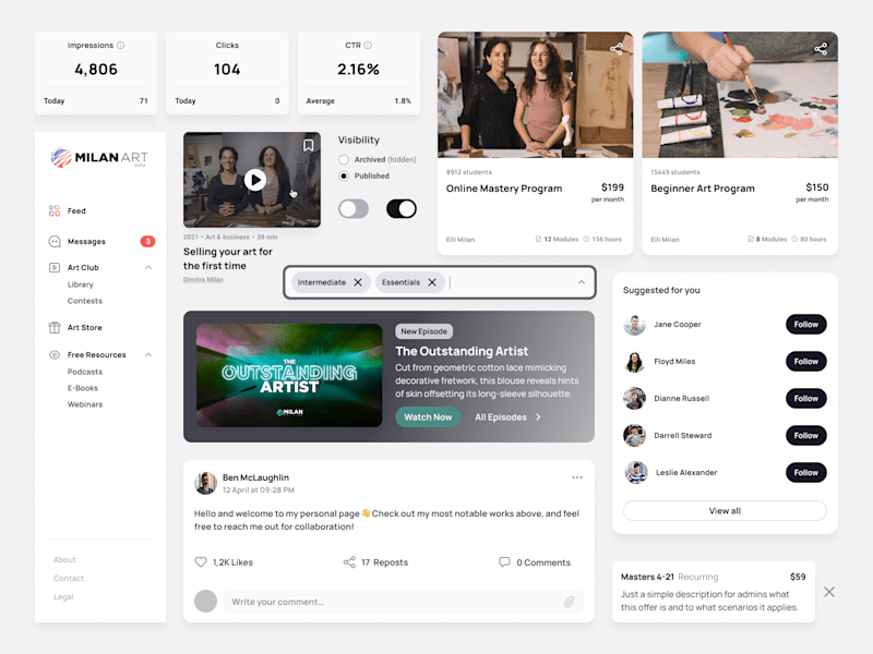 Cover image for Product Design & Design System for Art Learning Platform