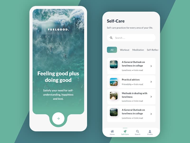 Cover image for UI design of an app for mental and physical self-care