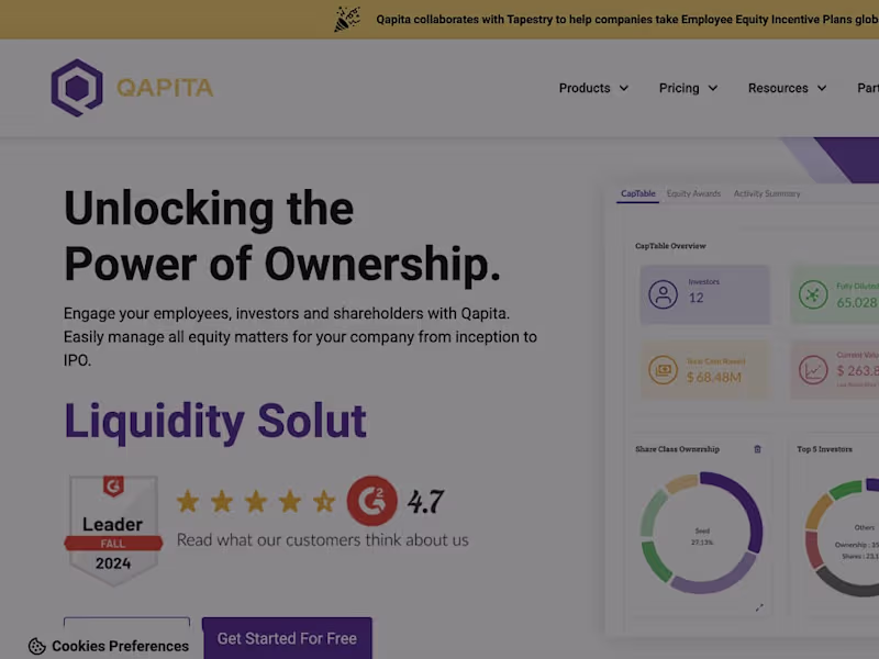 Cover image for Qapita: #1 Rated Equity Management Software | CapTable, ESOPs &…