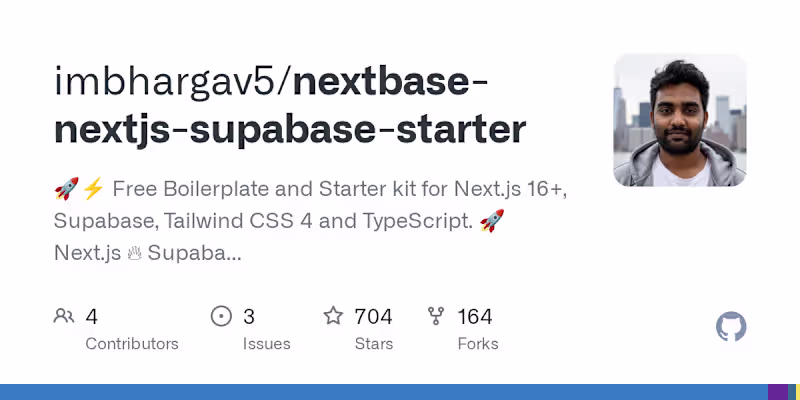Cover image for Open source NextBase starter kit: Next.js 16 + Supabase