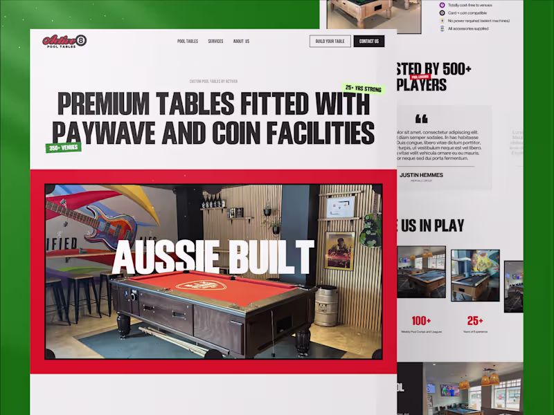 Cover image for Active8 Pool Tables: Website  for a Custom Pool Table Brand