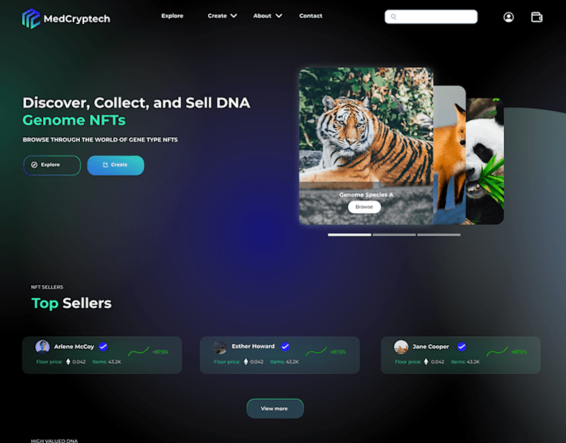 Cover image for GenomeNFT landing page for MedCryptech.Inc on Behance