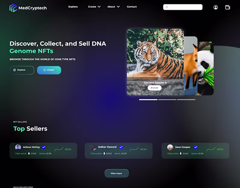 Cover image for GenomeNFT landing page for MedCryptech.Inc on Behance