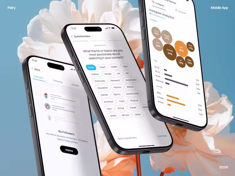 Cover image for Pairy Influencer Mobile App - UI/UX Design