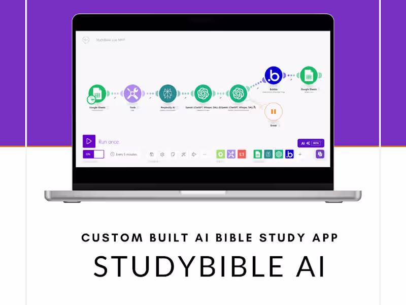 Cover image for StudyBible AI APP Automation using Make.com