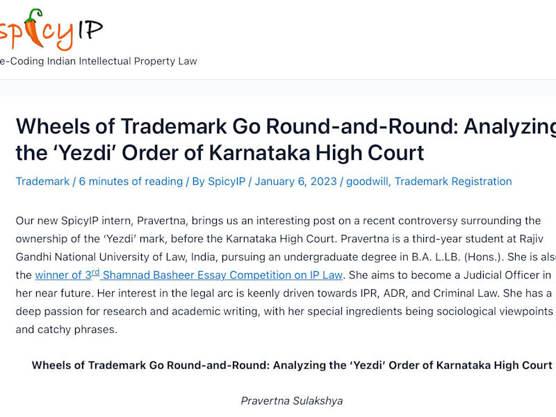 Cover image for Wheels of Trademark Go Round-and-Round: Analyzing the ‘Yezdi’ O…