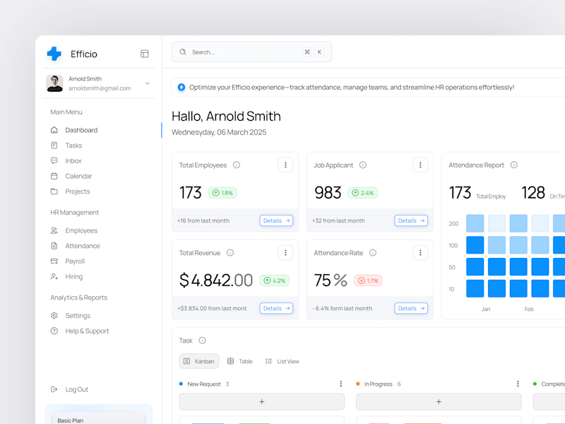 Cover image for Efficio - HR Management Dashboard