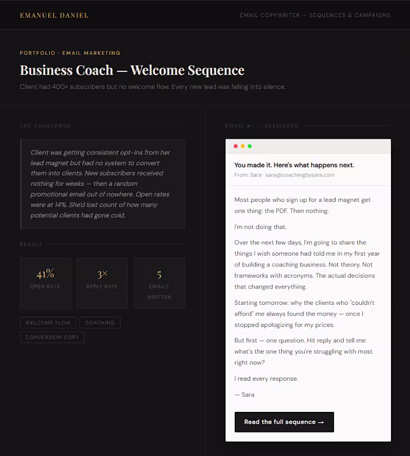 Cover image for Welcome sequence for a business