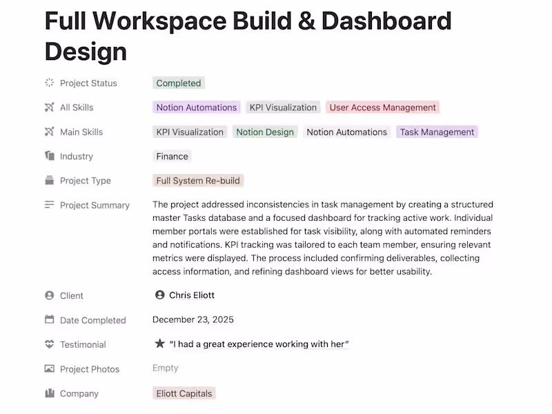 Cover image for Full Workspace Build & Dashboard Design