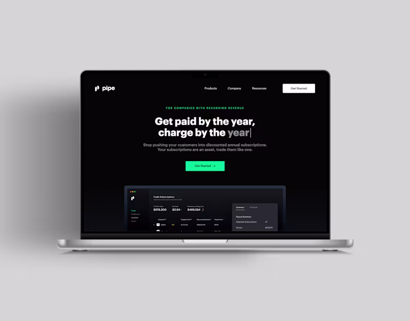 Cover image for Pipe | Recurring Revenue for Growing Businesses | UI/UX
