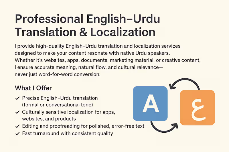 Cover image for Professional English–Urdu Translation & Localization