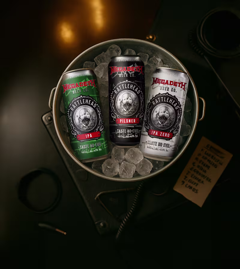 Cover image for Megadeth beer product ai visuals and retouching