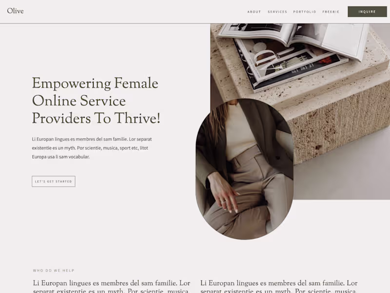 Cover image for Olive - One page Showit template