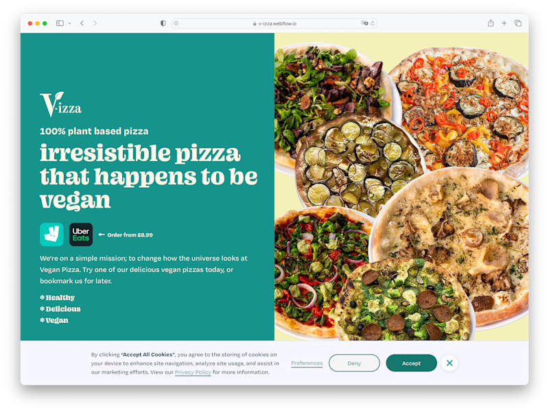 Cover image for V-izza Webflow social media marketing