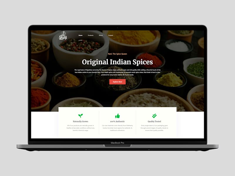 Cover image for Rani Spices Website Landing Page Design