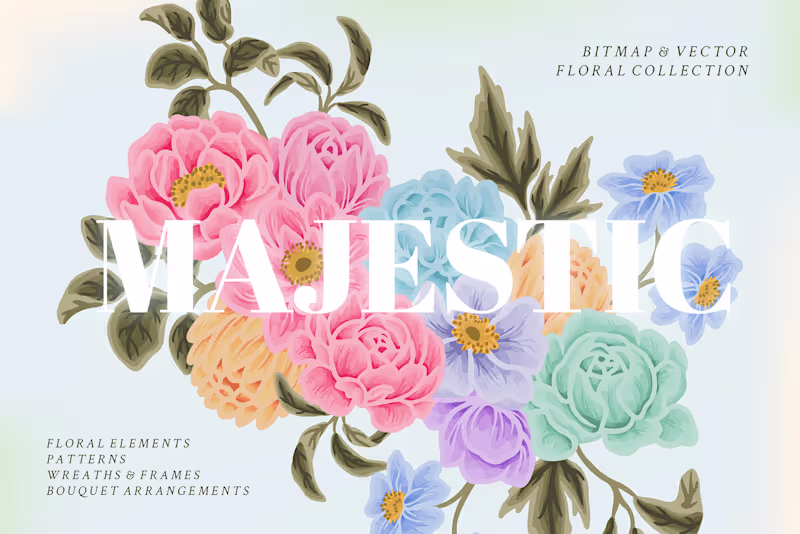 Cover image for MAJESTIC FLORALS - Clip Art Collection