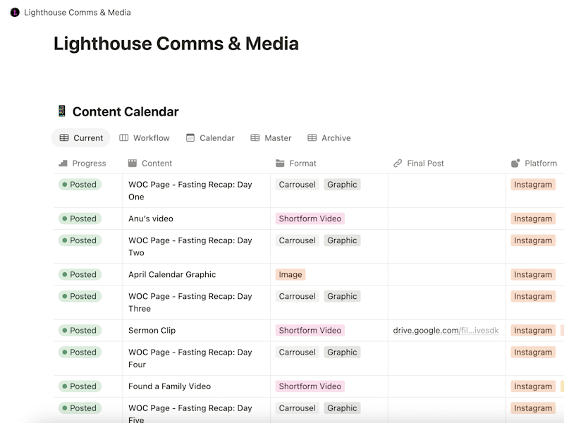 Cover image for April 2025 Content Calendar for Lighthouse Church Ottawa