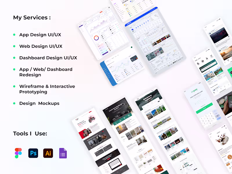 Cover image for I will do mobile app UX UI design wireframes & prototypes figma