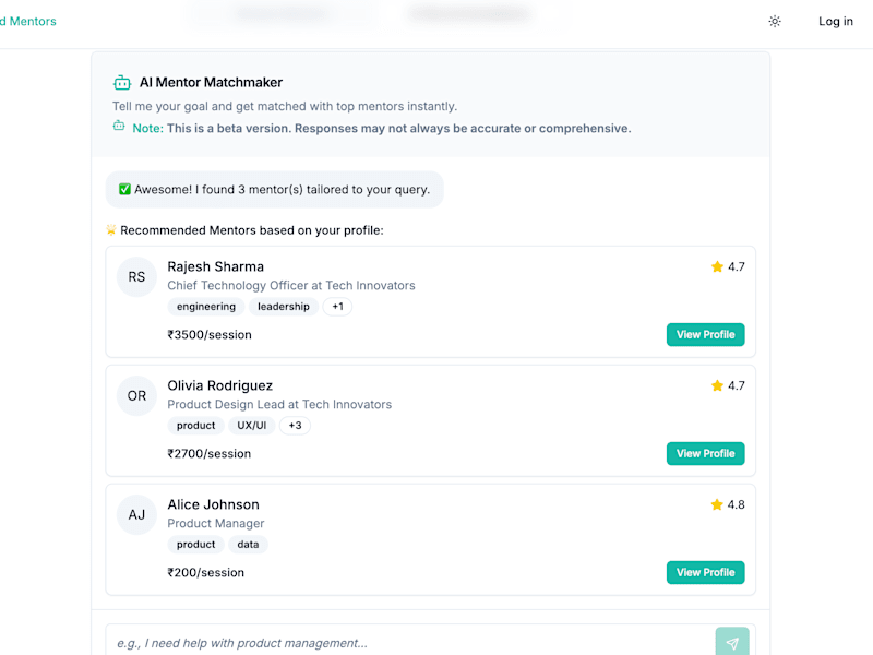 Cover image for AI chatbot for mentor search