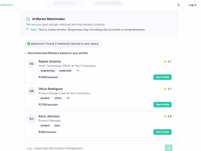Cover image for AI chatbot for mentor search