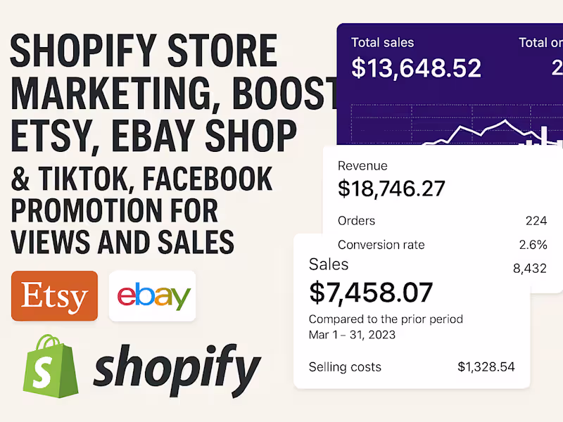 Cover image for Shopify store marketing etsy shop tik tok fb promotion sales SEO