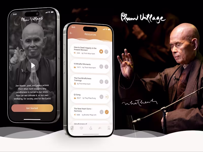 Cover image for Plum Village – UX/UI for a Mindfulness App with 140K+ Users