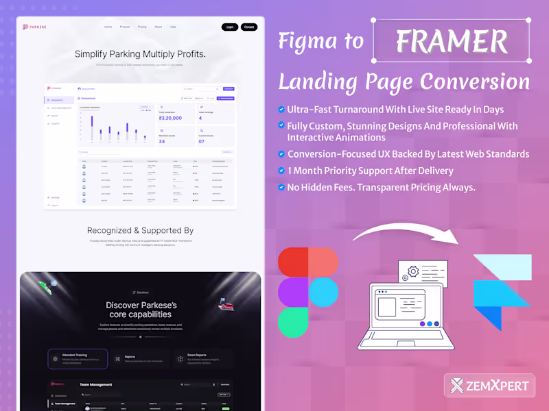 Cover image for Figma to Framer Landing Page Conversion for ZemXpert Deliver...