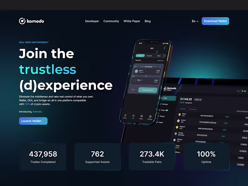 Cover image for Web3 Wallet & DEX Platform Website Design for Komodo