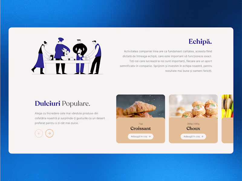 Cover image for Crafted the team and popular sweets sections for Cofetăria I...