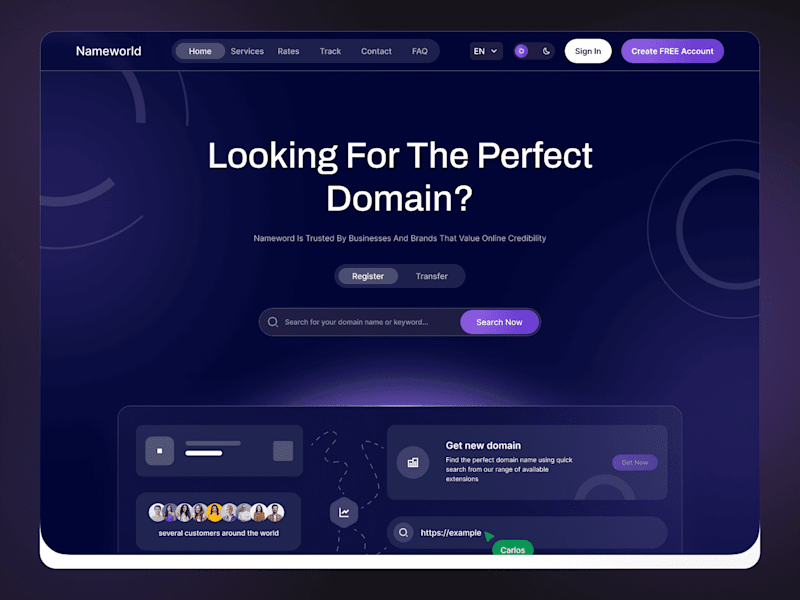 Cover image for Nameworld – Domain Registration Landing Page